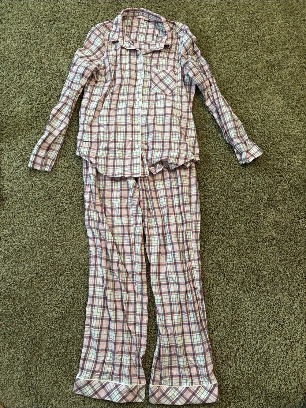 Victoria's Secret Pink & White Plaid Flannel Pajama Set - Women's Sz Small